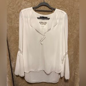 White House Black Market White Bell Sleeve with Lace Blouse Size 8